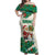 Dominica Christmas Off Shoulder Maxi Dress with Santa Snowman and Tropical Carnival Headpiece - Wonder Print Shop