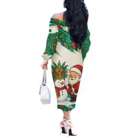 Dominica Christmas Off The Shoulder Long Sleeve Dress with Santa Snowman and Tropical Carnival Headpiece - Wonder Print Shop