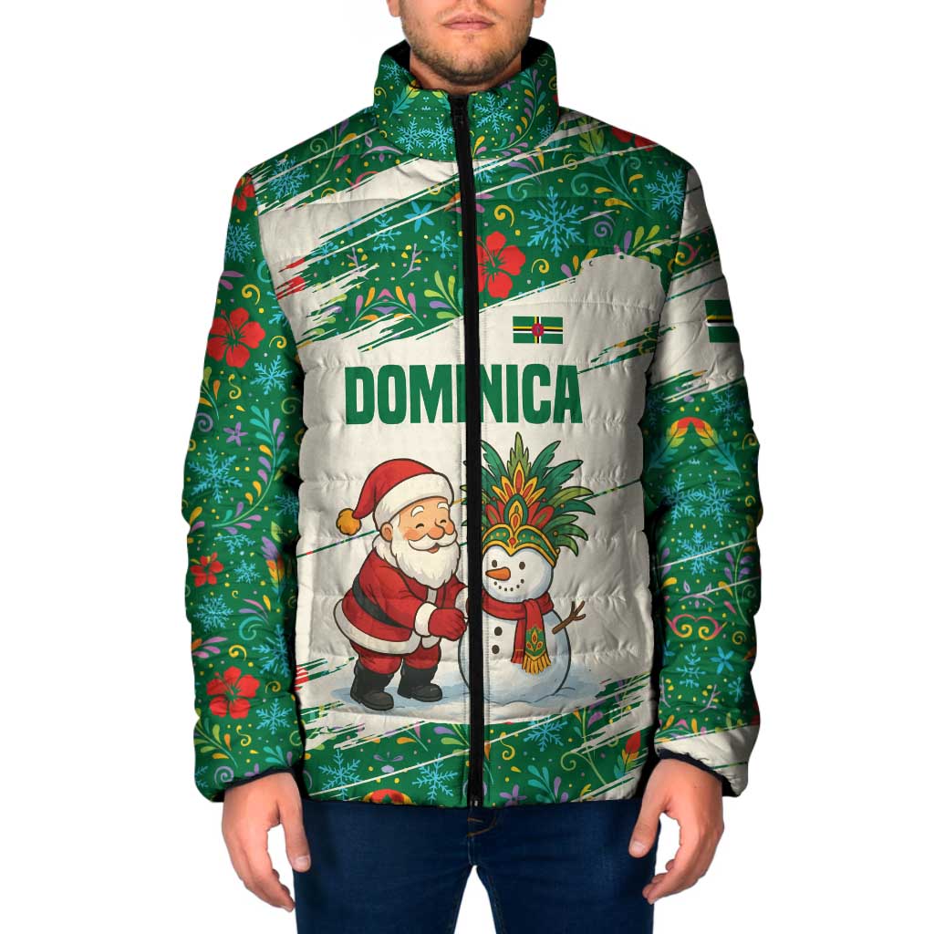 Dominica Christmas Padded Jacket with Santa Snowman and Tropical Carnival Headpiece - Wonder Print Shop