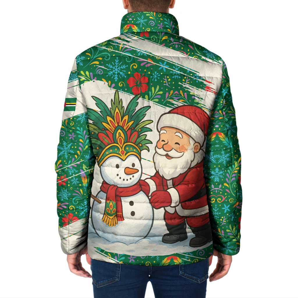 Dominica Christmas Padded Jacket with Santa Snowman and Tropical Carnival Headpiece - Wonder Print Shop