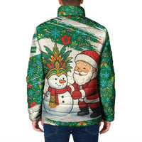 Dominica Christmas Padded Jacket with Santa Snowman and Tropical Carnival Headpiece - Wonder Print Shop