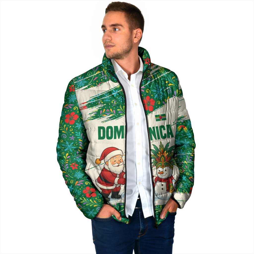 Dominica Christmas Padded Jacket with Santa Snowman and Tropical Carnival Headpiece - Wonder Print Shop