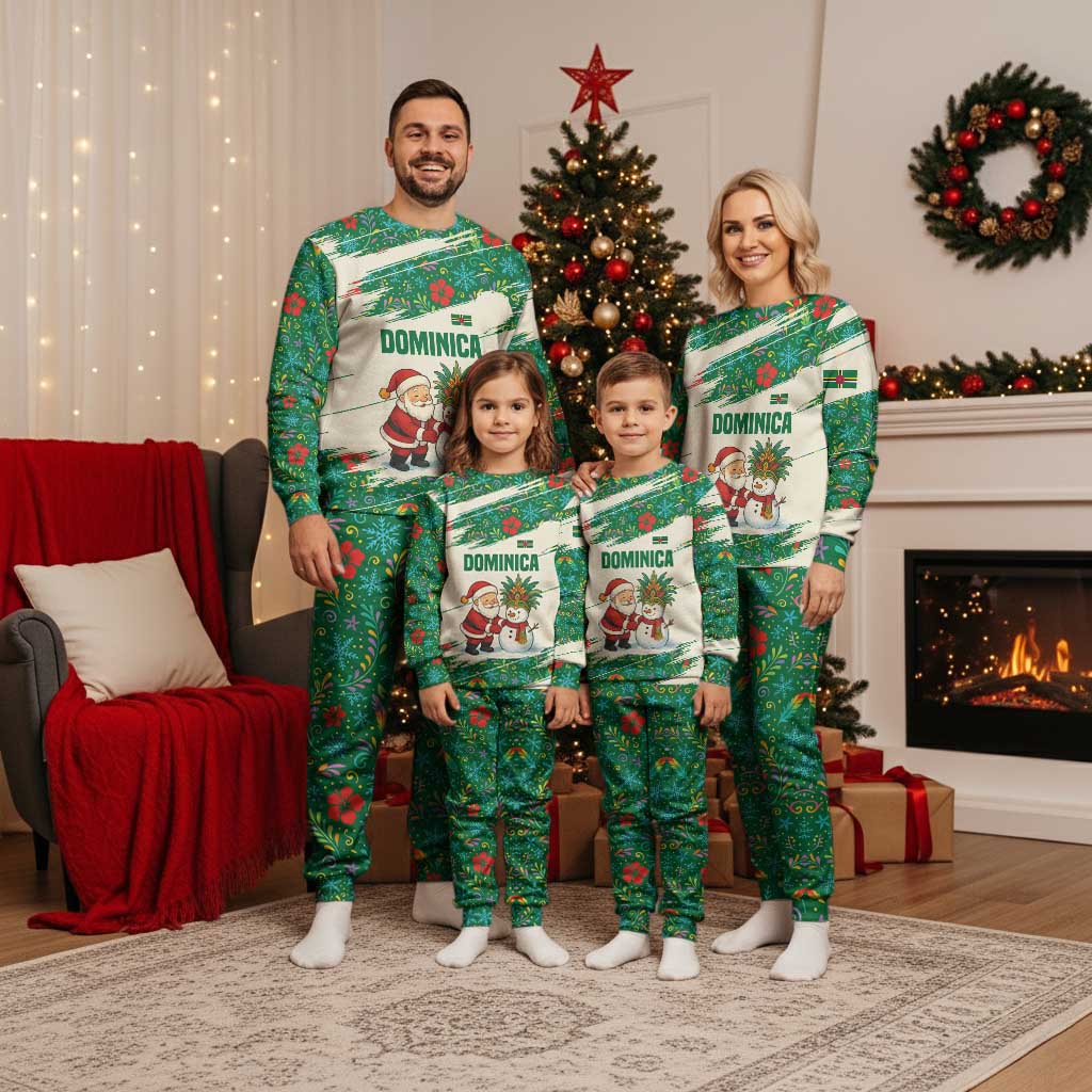 Dominica Christmas Pajama Set with Santa Snowman and Tropical Carnival Headpiece - Wonder Print Shop