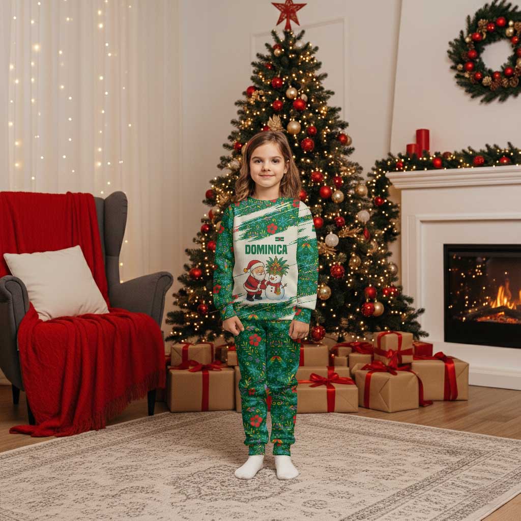 Dominica Christmas Pajama Set with Santa Snowman and Tropical Carnival Headpiece - Wonder Print Shop