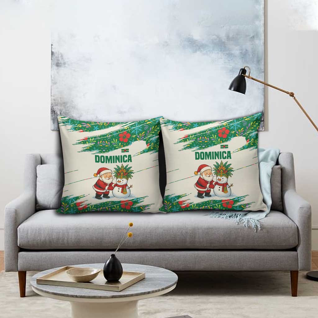 Dominica Christmas Pillow Cover with Santa Snowman and Tropical Carnival Headpiece - Wonder Print Shop