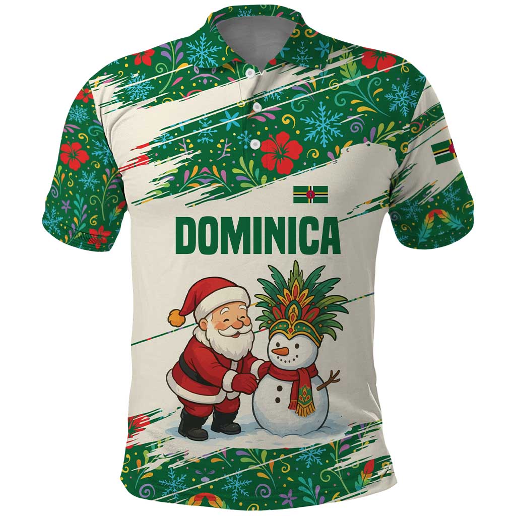 Dominica Christmas Polo Shirt with Santa Snowman and Tropical Carnival Headpiece - Wonder Print Shop