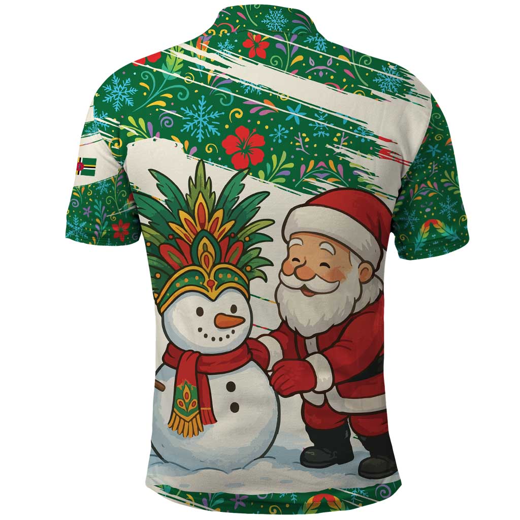 Dominica Christmas Polo Shirt with Santa Snowman and Tropical Carnival Headpiece - Wonder Print Shop