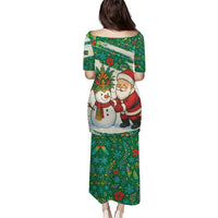 Dominica Christmas Puletasi with Santa Snowman and Tropical Carnival Headpiece - Wonder Print Shop