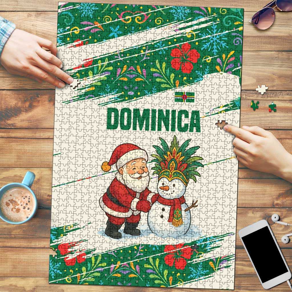 Dominica Christmas Puzzle with Santa Snowman and Tropical Carnival Headpiece - Wonder Print Shop