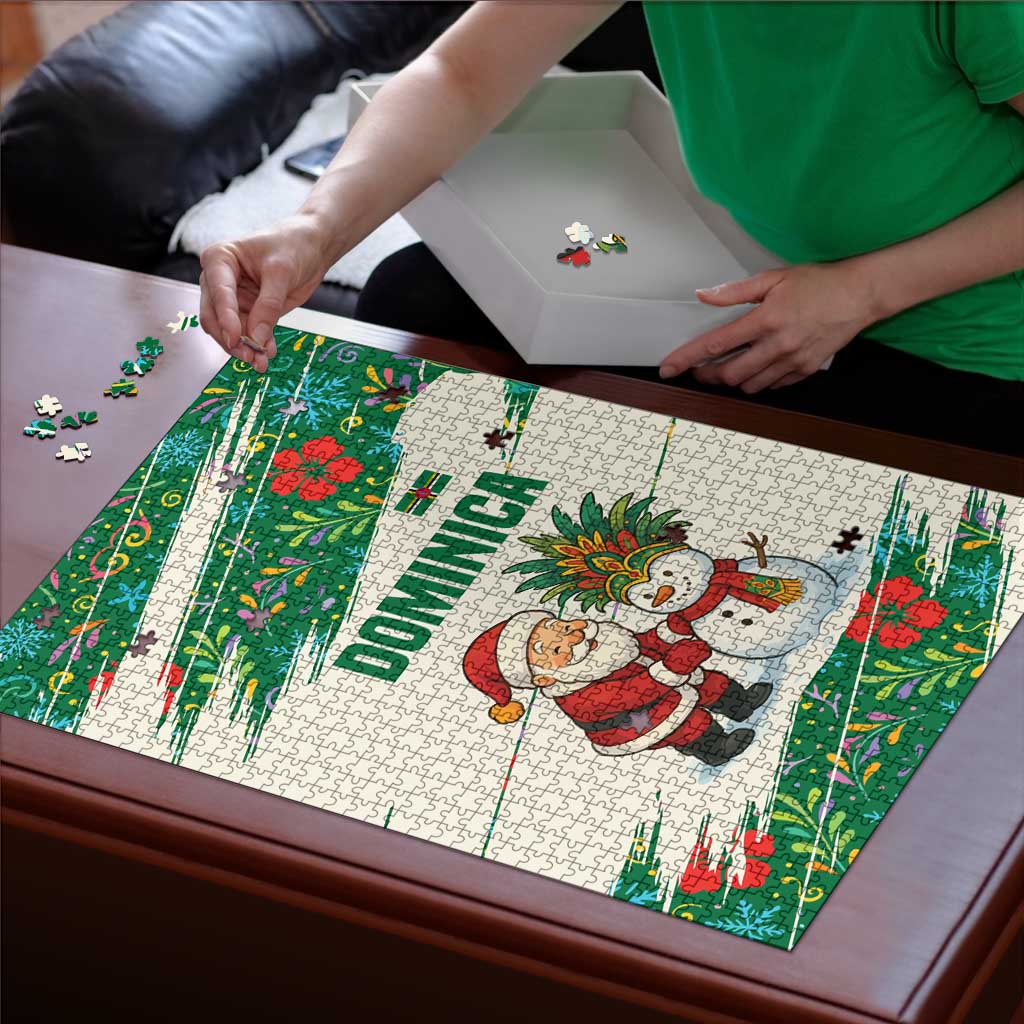 Dominica Christmas Puzzle with Santa Snowman and Tropical Carnival Headpiece - Wonder Print Shop