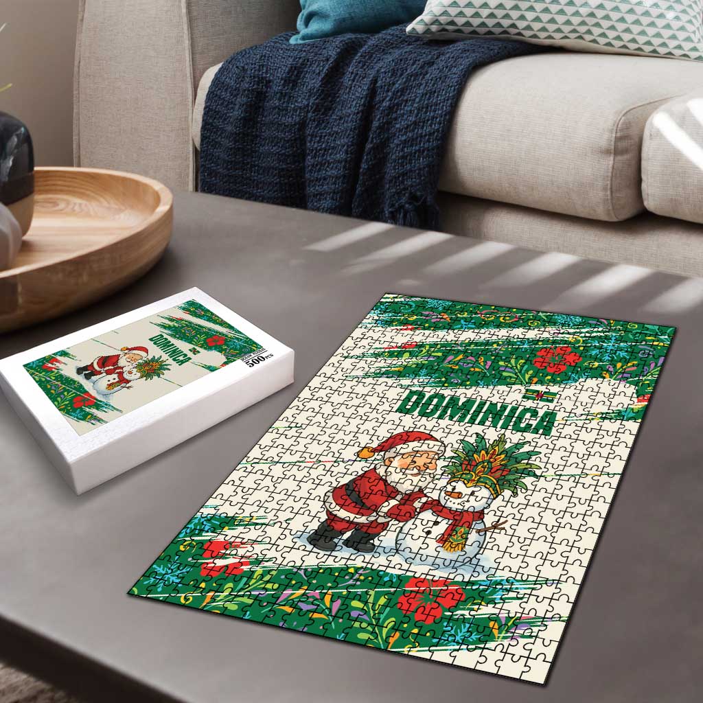Dominica Christmas Puzzle with Santa Snowman and Tropical Carnival Headpiece - Wonder Print Shop