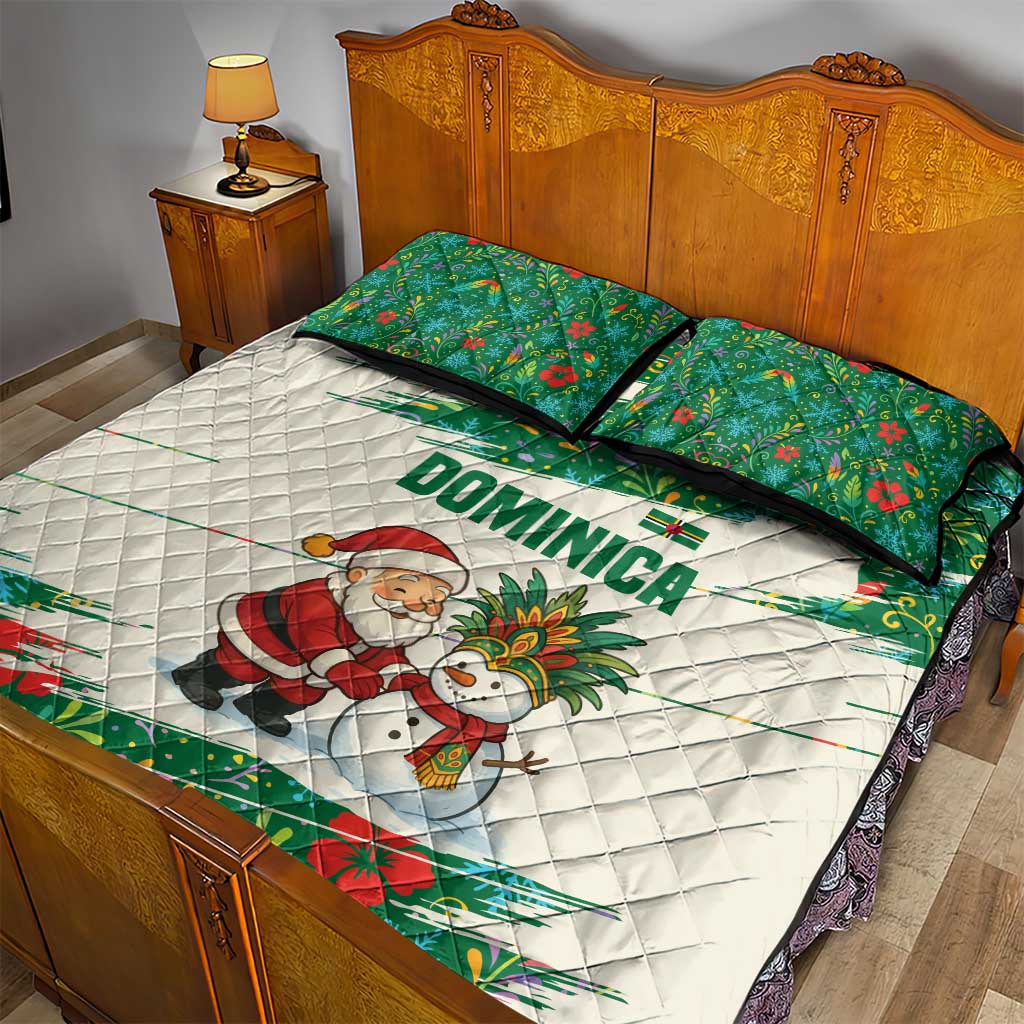 Dominica Christmas Quilt Bed Set with Santa Snowman and Tropical Carnival Headpiece - Wonder Print Shop