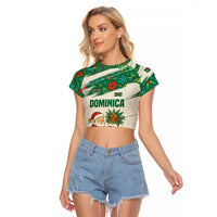 Dominica Christmas Raglan Cropped T Shirt with Santa Snowman and Tropical Carnival Headpiece - Wonder Print Shop