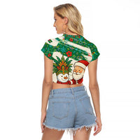 Dominica Christmas Raglan Cropped T Shirt with Santa Snowman and Tropical Carnival Headpiece - Wonder Print Shop