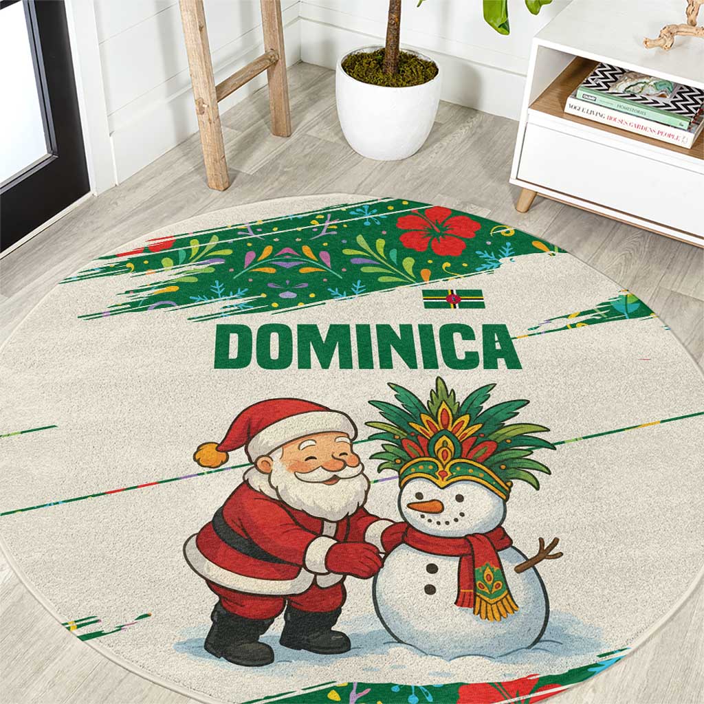 Dominica Christmas Round Carpet with Santa Snowman and Tropical Carnival Headpiece - Wonder Print Shop
