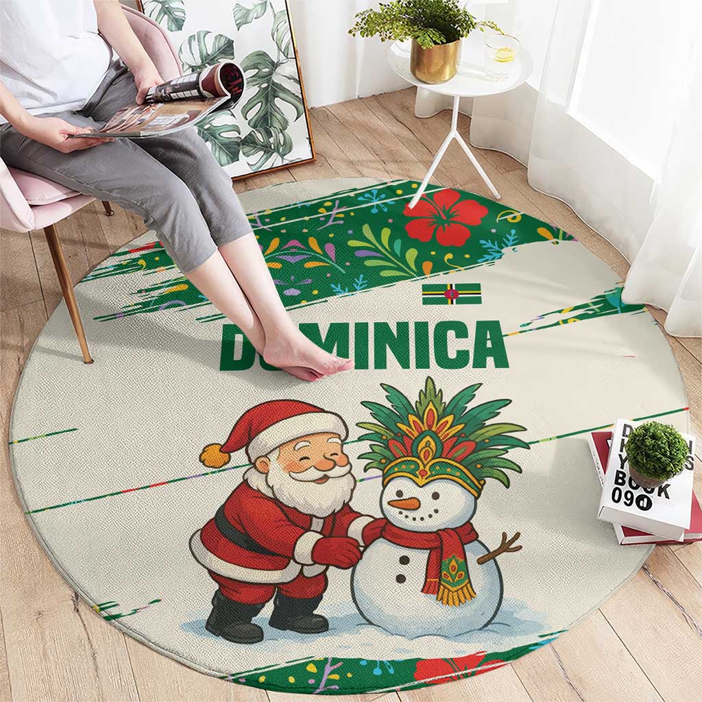 Dominica Christmas Round Carpet with Santa Snowman and Tropical Carnival Headpiece - Wonder Print Shop