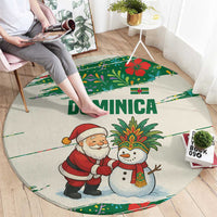 Dominica Christmas Round Carpet with Santa Snowman and Tropical Carnival Headpiece - Wonder Print Shop