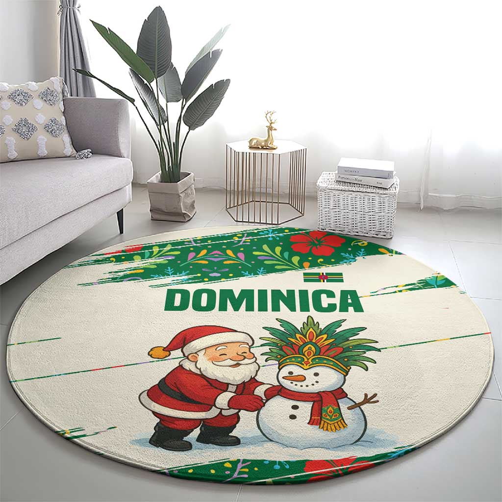 Dominica Christmas Round Carpet with Santa Snowman and Tropical Carnival Headpiece - Wonder Print Shop
