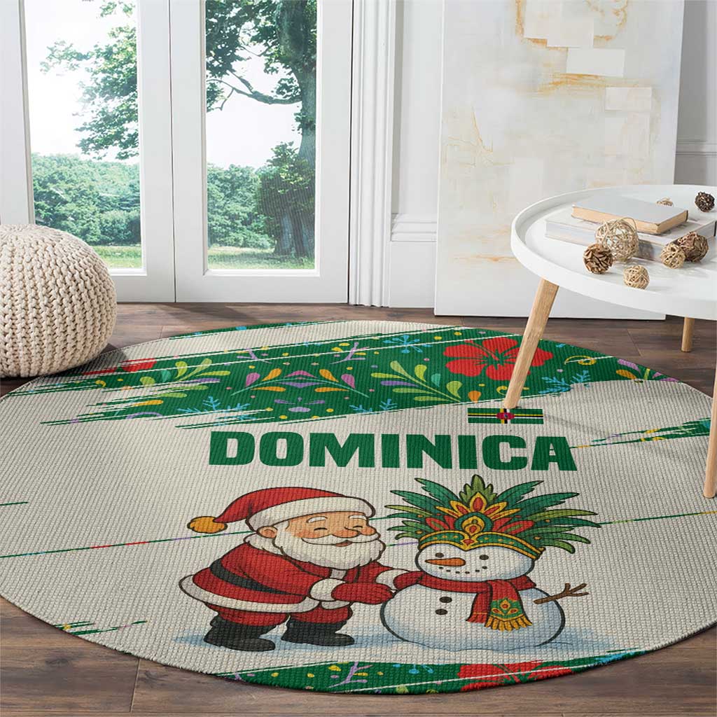 Dominica Christmas Round Carpet with Santa Snowman and Tropical Carnival Headpiece - Wonder Print Shop