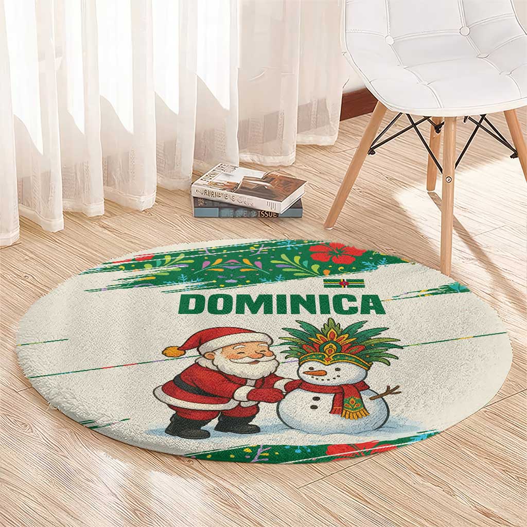 Dominica Christmas Round Carpet with Santa Snowman and Tropical Carnival Headpiece - Wonder Print Shop