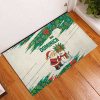 Dominica Christmas Rubber Doormat with Santa Snowman and Tropical Carnival Headpiece - Wonder Print Shop