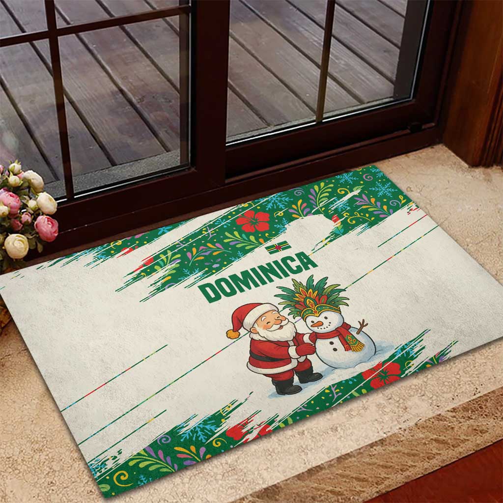 Dominica Christmas Rubber Doormat with Santa Snowman and Tropical Carnival Headpiece - Wonder Print Shop