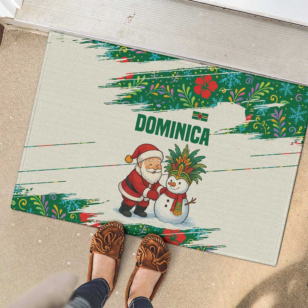 Dominica Christmas Rubber Doormat with Santa Snowman and Tropical Carnival Headpiece - Wonder Print Shop