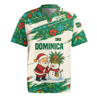 Dominica Christmas Rugby Jersey with Santa Snowman and Tropical Carnival Headpiece - Wonder Print Shop