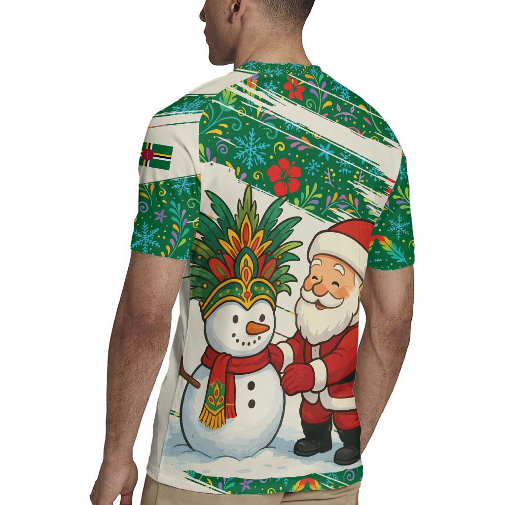 Dominica Christmas Rugby Jersey with Santa Snowman and Tropical Carnival Headpiece - Wonder Print Shop