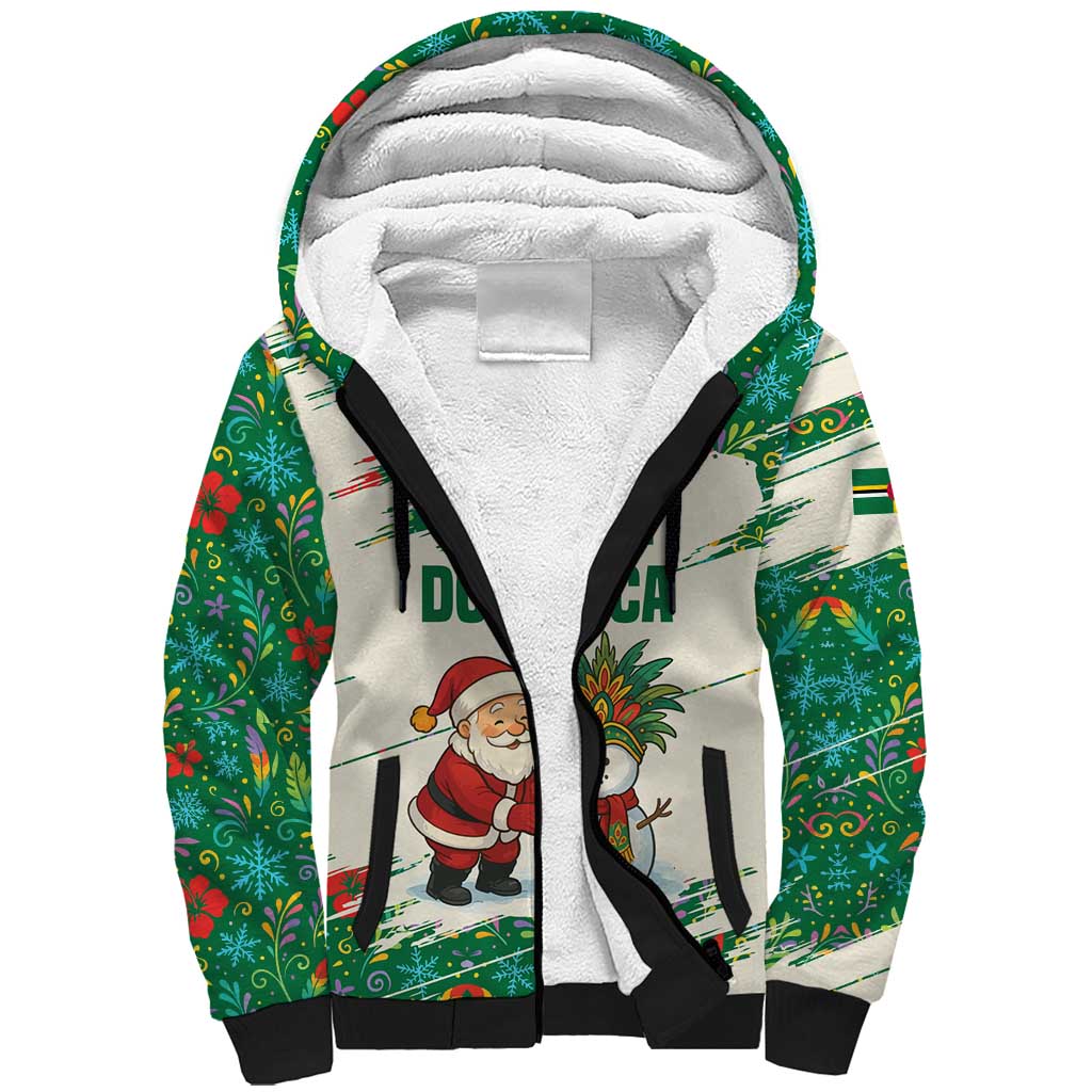 Dominica Christmas Sherpa Hoodie with Santa Snowman and Tropical Carnival Headpiece - Wonder Print Shop