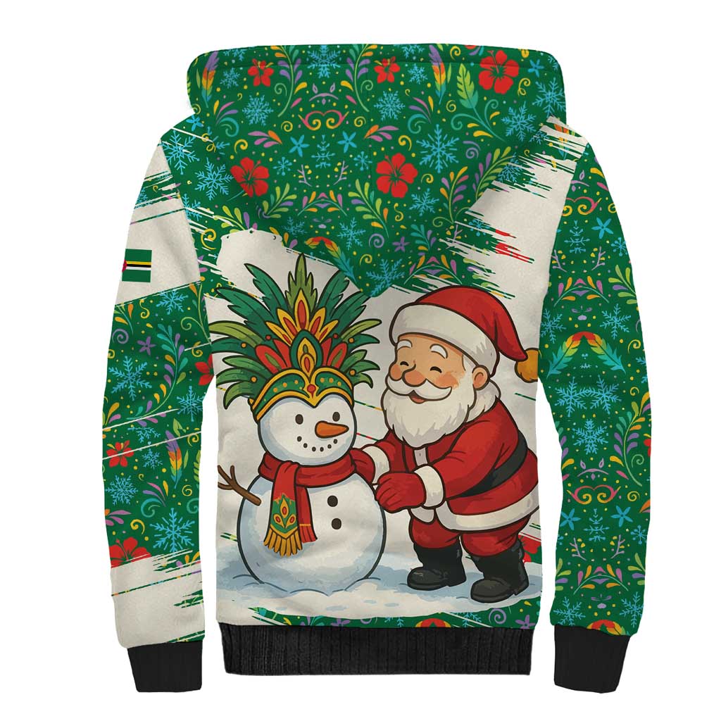 Dominica Christmas Sherpa Hoodie with Santa Snowman and Tropical Carnival Headpiece - Wonder Print Shop