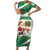 Dominica Christmas Short Sleeve Bodycon Dress with Santa Snowman and Tropical Carnival Headpiece - Wonder Print Shop
