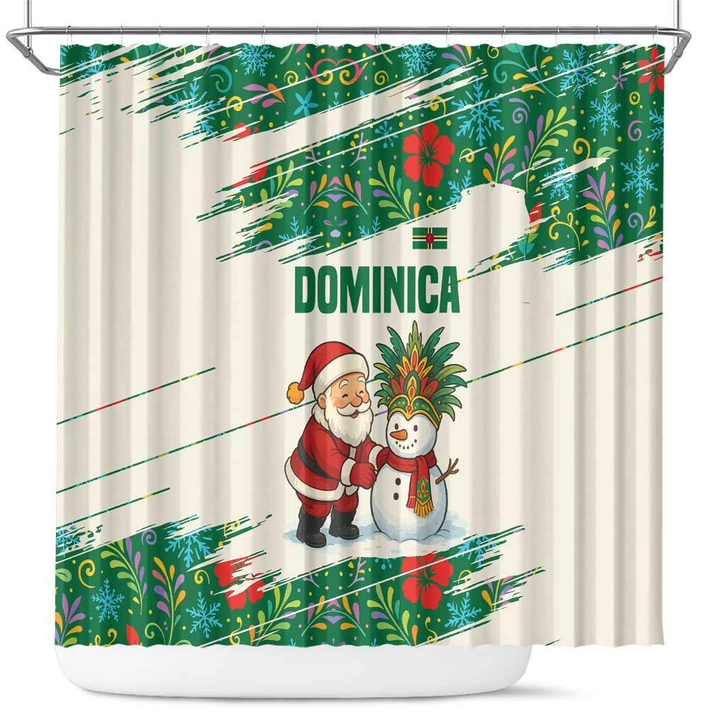 Dominica Christmas Shower Curtain with Santa Snowman and Tropical Carnival Headpiece - Wonder Print Shop