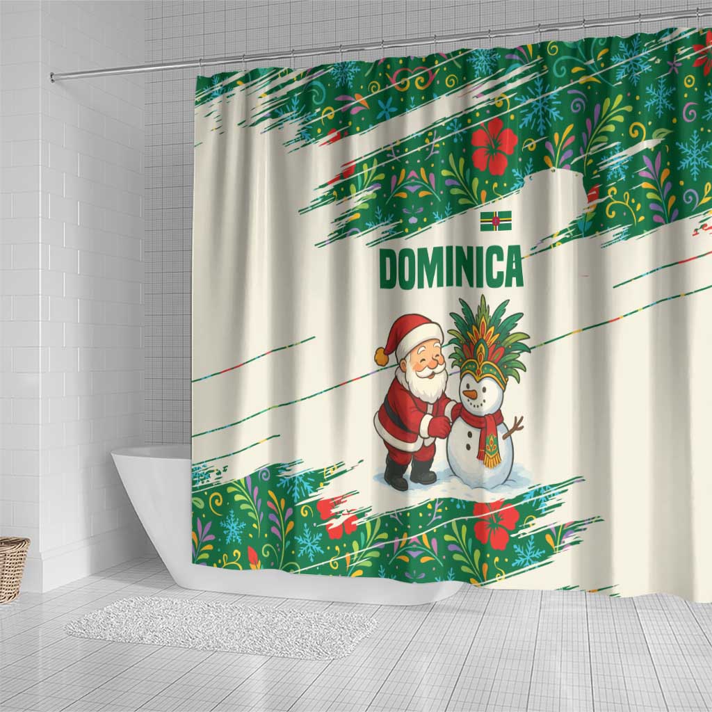 Dominica Christmas Shower Curtain with Santa Snowman and Tropical Carnival Headpiece - Wonder Print Shop