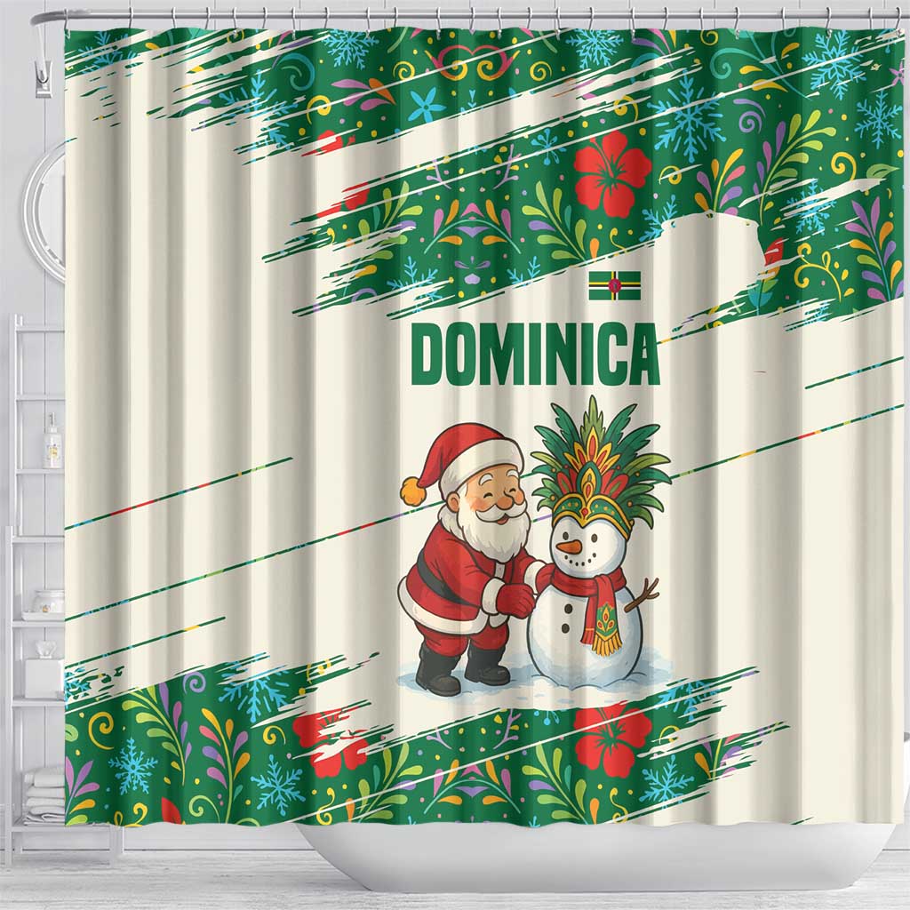 Dominica Christmas Shower Curtain with Santa Snowman and Tropical Carnival Headpiece - Wonder Print Shop