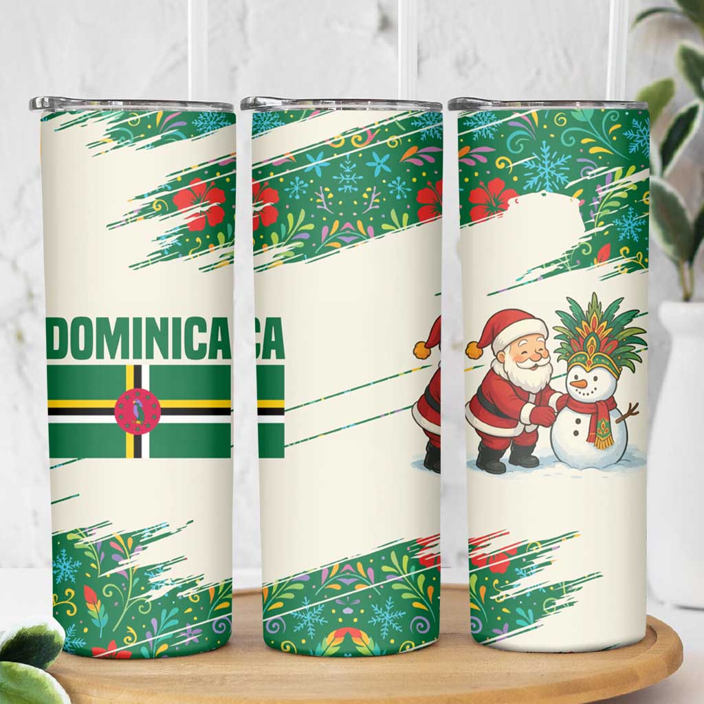 Dominica Christmas Skinny Tumbler with Santa Snowman and Tropical Carnival Headpiece - Wonder Print Shop