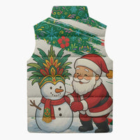 Dominica Christmas Sleeveless Puffer Jacket with Santa Snowman and Tropical Carnival Headpiece - Wonder Print Shop