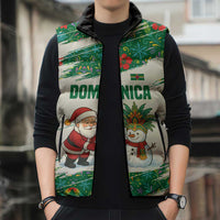 Dominica Christmas Sleeveless Puffer Jacket with Santa Snowman and Tropical Carnival Headpiece - Wonder Print Shop