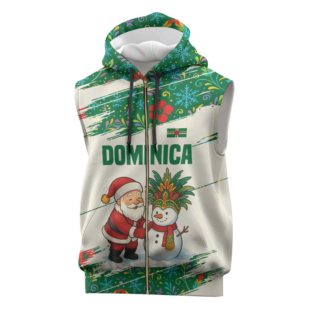 Dominica Christmas Sleeveless Zip Hoodie with Santa Snowman and Tropical Carnival Headpiece - Wonder Print Shop