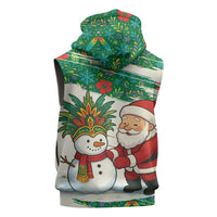 Dominica Christmas Sleeveless Zip Hoodie with Santa Snowman and Tropical Carnival Headpiece - Wonder Print Shop
