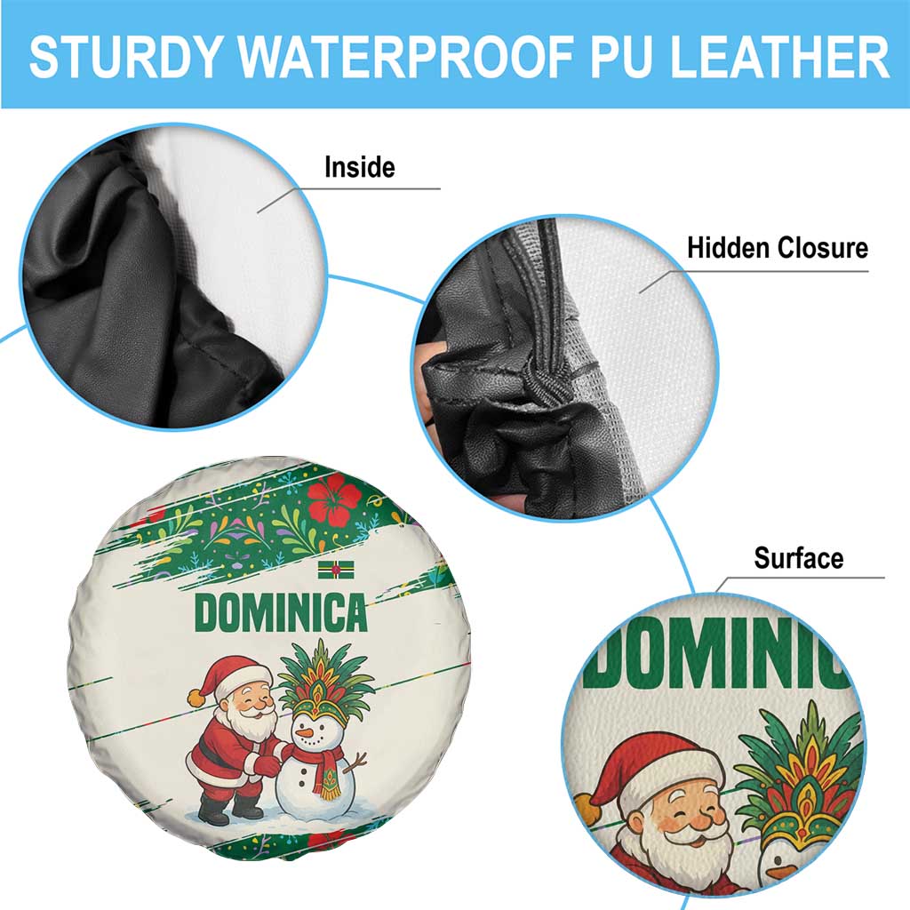 Dominica Christmas Spare Tire Cover with Santa Snowman and Tropical Carnival Headpiece - Wonder Print Shop