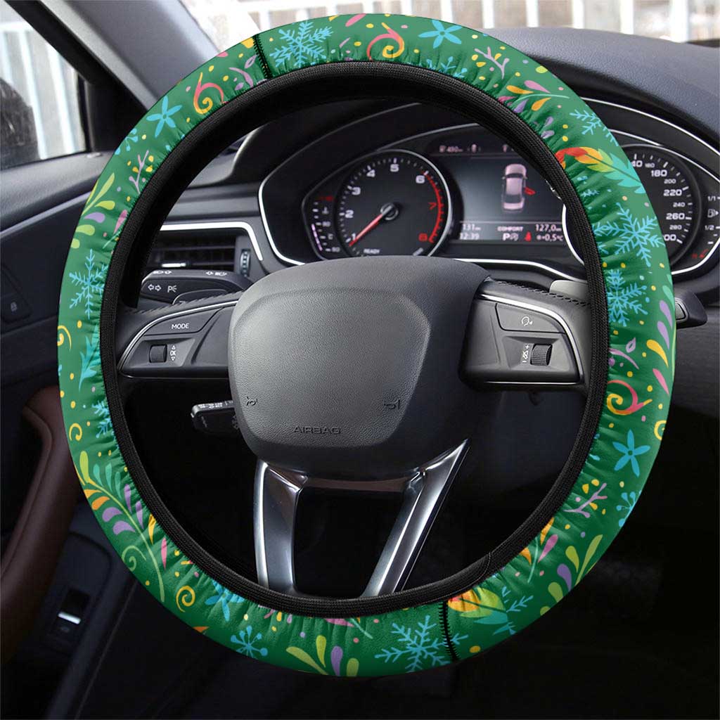 Dominica Christmas Steering Wheel Cover with Santa Snowman and Tropical Carnival Headpiece - Wonder Print Shop