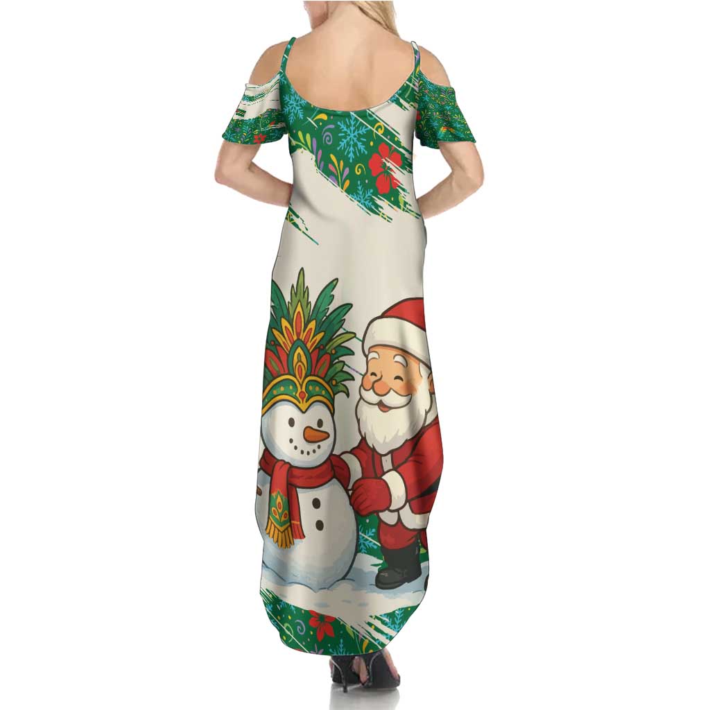 Dominica Christmas Summer Maxi Dress with Santa Snowman and Tropical Carnival Headpiece - Wonder Print Shop