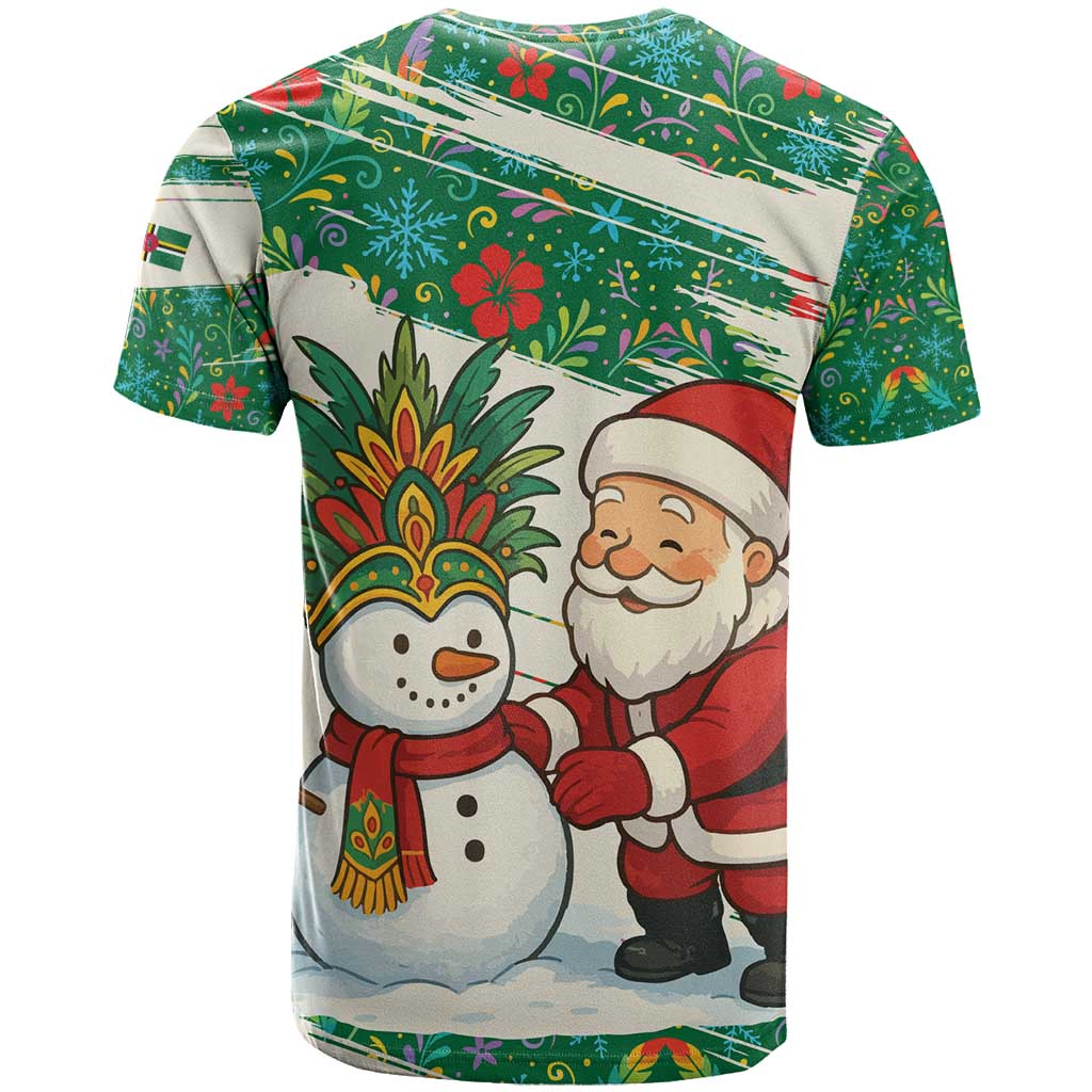 Dominica Christmas T Shirt with Santa Snowman and Tropical Carnival Headpiece - Wonder Print Shop