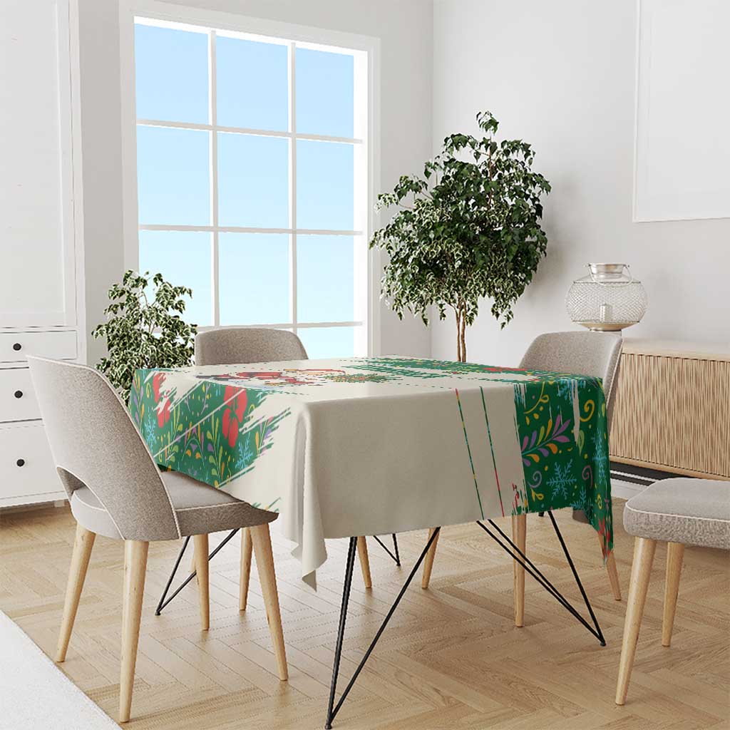 Dominica Christmas Tablecloth with Santa Snowman and Tropical Carnival Headpiece - Wonder Print Shop