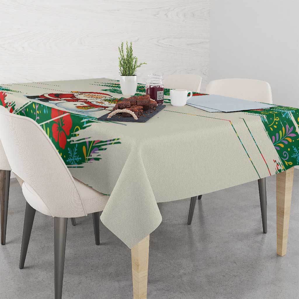Dominica Christmas Tablecloth with Santa Snowman and Tropical Carnival Headpiece - Wonder Print Shop