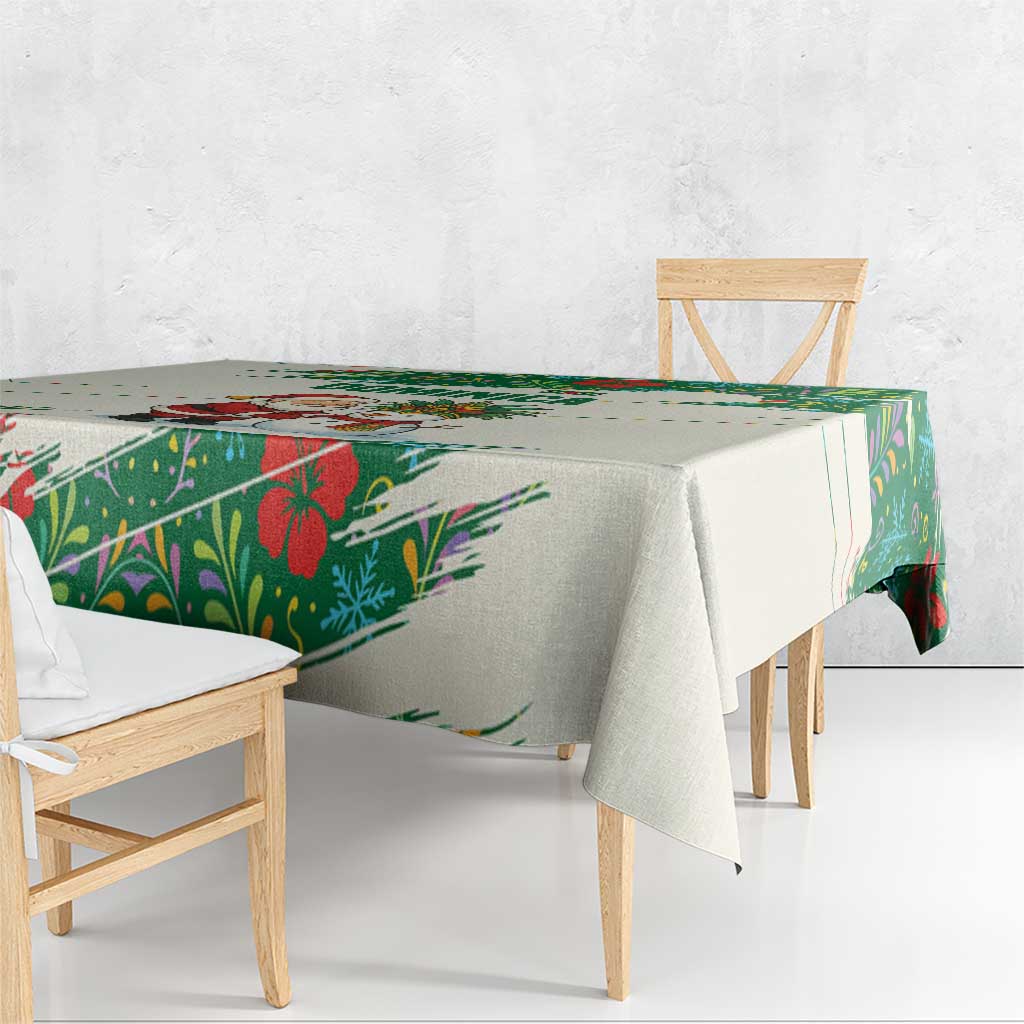 Dominica Christmas Tablecloth with Santa Snowman and Tropical Carnival Headpiece - Wonder Print Shop