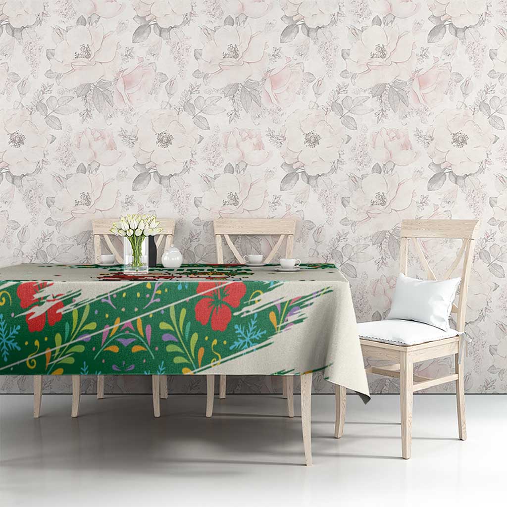 Dominica Christmas Tablecloth with Santa Snowman and Tropical Carnival Headpiece - Wonder Print Shop