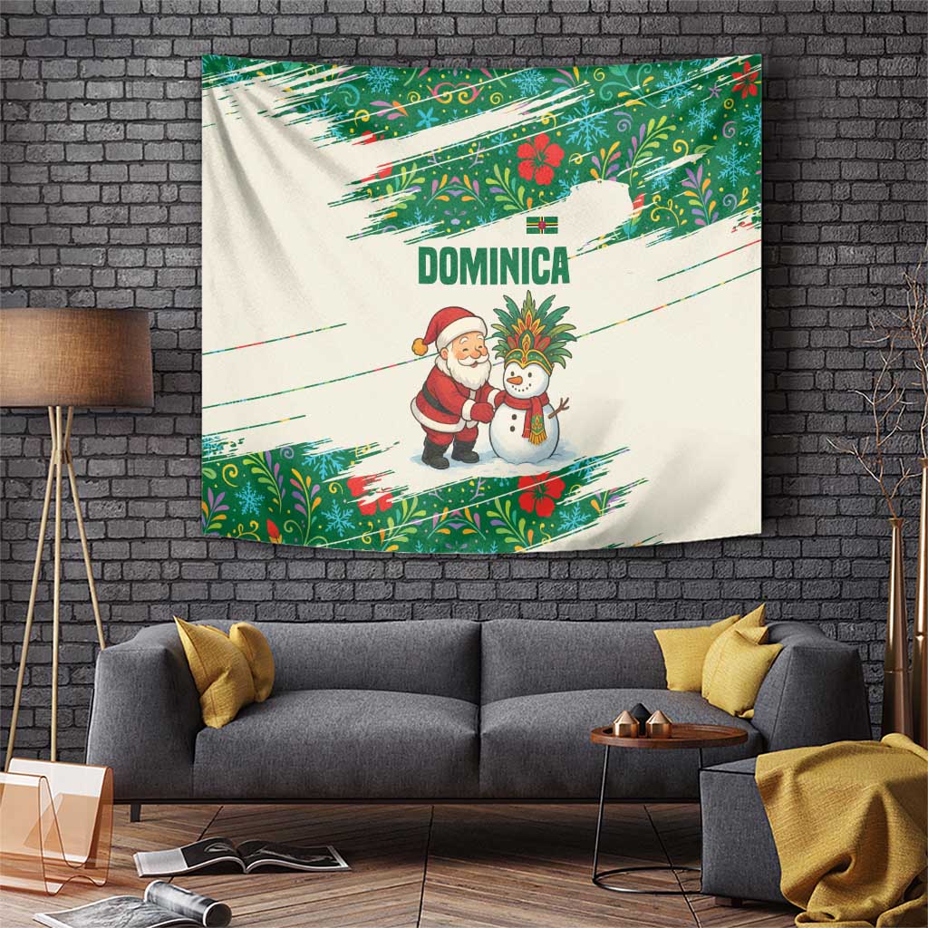 Dominica Christmas Tapestry with Santa Snowman and Tropical Carnival Headpiece - Wonder Print Shop
