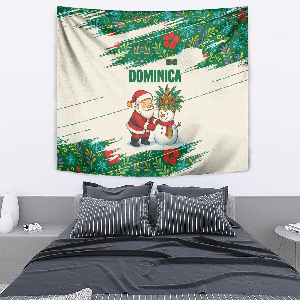 Dominica Christmas Tapestry with Santa Snowman and Tropical Carnival Headpiece - Wonder Print Shop